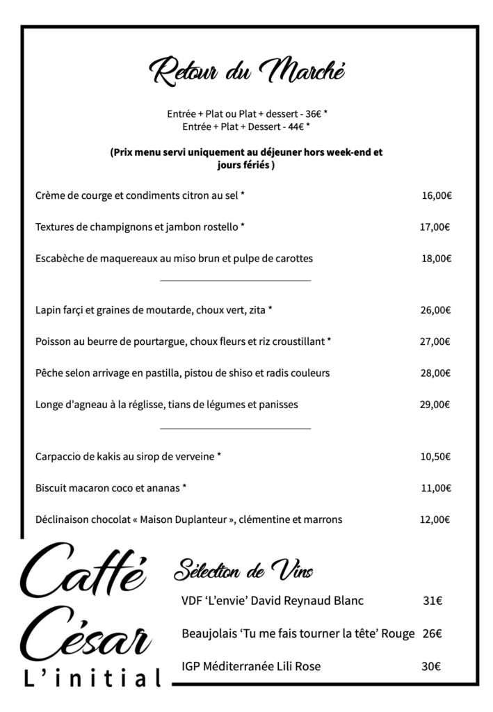 Menu hebdomadaire Retour du Marché Du 21 au 25 nov. 2024